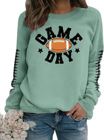 Game Day Sweatshirt Women Football Graphic Long Sleeve Shirts Football Mom Cheer Crewneck Pullover Tops in Kuwait