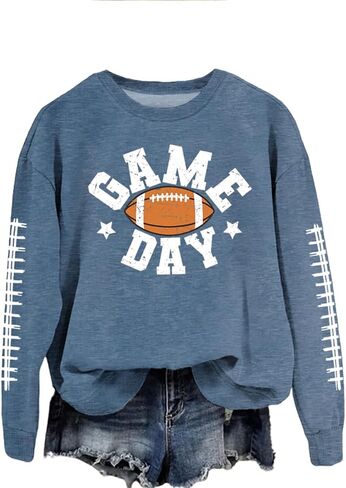 Game Day Sweatshirt Women Football Graphic Long Sleeve Shirts Football Mom Cheer Crewneck Pullover Tops in Kuwait