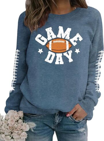 Game Day Sweatshirt Women Football Graphic Long Sleeve Shirts Football Mom Cheer Crewneck Pullover Tops in Kuwait