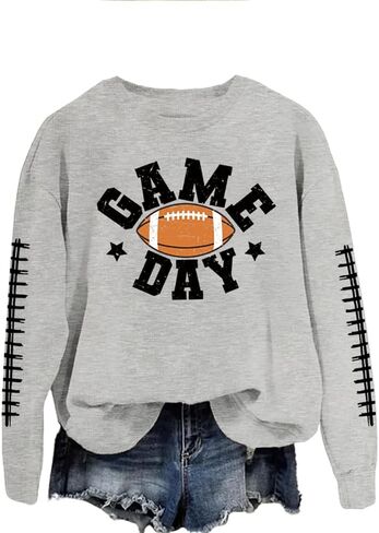 Game Day Sweatshirt Women Football Graphic Long Sleeve Shirts Football Mom Cheer Crewneck Pullover Tops in Kuwait