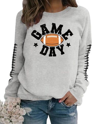 Game Day Sweatshirt Women Football Graphic Long Sleeve Shirts Football Mom Cheer Crewneck Pullover Tops in Kuwait