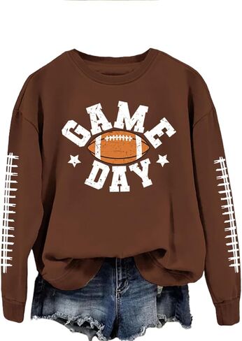 Game Day Sweatshirt Women Football Graphic Long Sleeve Shirts Football Mom Cheer Crewneck Pullover Tops in Kuwait