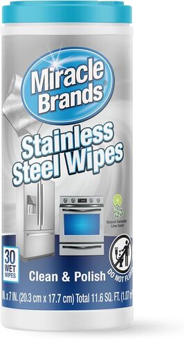 MiracleWipes for Stainless Steel, Great for Kitchen and Appliances, Including Oven, Refrigerator, Dishwasher, Microwave, Sink, Hood, Grill, Removes Fingerprints and Smudges - 60 Count in Kuwait