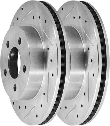 Autoshack Front Front Pridged Slotted Brake Rotors Silver Silver Pill of 2 Driver and Passenger Side Presentive لعام 2002 2003 2004 2005 2006 2007 Jeep Liberty 2.4L 2.8L 3.7L V6 4WD RWD PR63003DSZPR in Kuwait