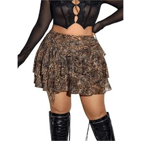 Oyoangle Women's Plus Leopard Leopard Printed Skirt Short Y2K High Ceist Cnot Frants Flowy Virts in Kuwait