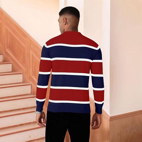 EDITCOZY Men Casual Polo Shirts Vintage Striped Golf Shirts Knit Rugby Shirt in Kuwait