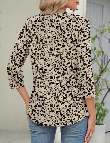 Rapbin Women Blouses Dressy Casual Summer Tops 3/4 Length Sleeve Womens T Shirts V Neck Criss Cross Tees in Saudi Arabia
