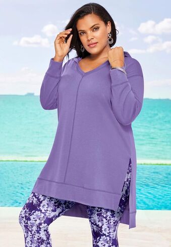 Roaman's Women's Plus Size French Terry Tunic Hoodie in Kuwait