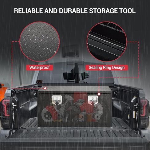 Underbody Truck Box,36 Inch Pickup Storage Box,Heavy Duty Aluminum Diamond Plate Tool Boxes with Lock and Keys,Waterproof Trailer Storage Box with T-Handle Latch for Truck,Van,Trailer，Black in Saudi Arabia