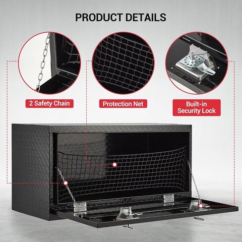 Underbody Truck Box,36 Inch Pickup Storage Box,Heavy Duty Aluminum Diamond Plate Tool Boxes with Lock and Keys,Waterproof Trailer Storage Box with T-Handle Latch for Truck,Van,Trailer，Black in Saudi Arabia