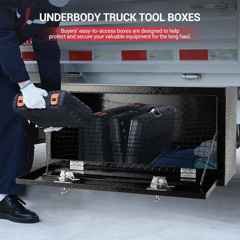 Underbody Truck Box,36 Inch Pickup Storage Box,Heavy Duty Aluminum Diamond Plate Tool Boxes with Lock and Keys,Waterproof Trailer Storage Box with T-Handle Latch for Truck,Van,Trailer，Black in Saudi Arabia