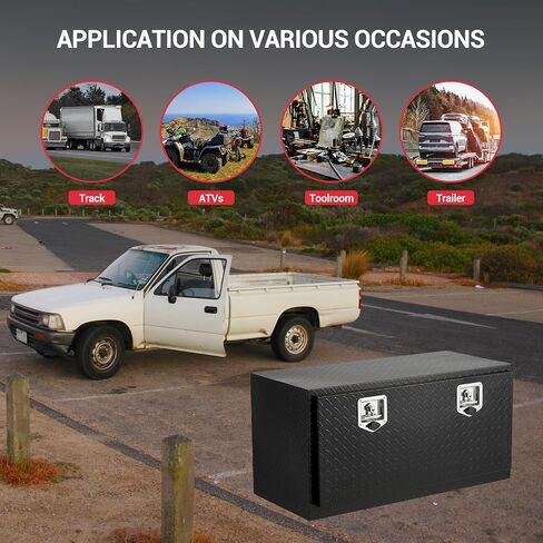 Underbody Truck Box,36 Inch Pickup Storage Box,Heavy Duty Aluminum Diamond Plate Tool Boxes with Lock and Keys,Waterproof Trailer Storage Box with T-Handle Latch for Truck,Van,Trailer，Black in Saudi Arabia