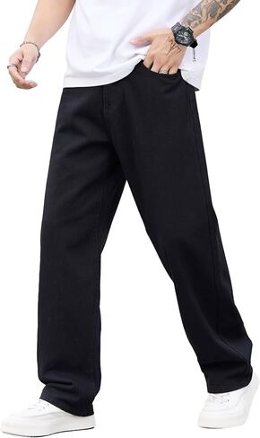 Mens Vintage Baggy Jeans Wide Leg Loose Fit Pants Y2k Hip Hop Trousers in Kuwait