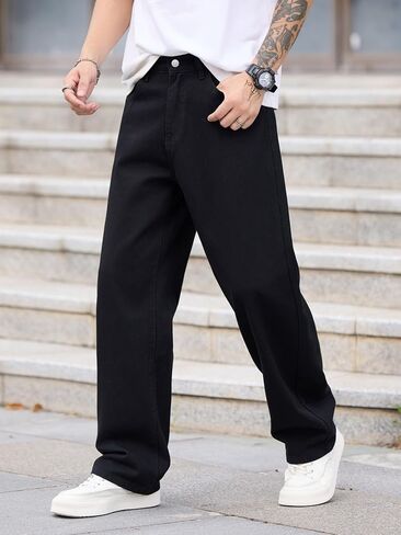 Mens Vintage Baggy Jeans Wide Leg Loose Fit Pants Y2k Hip Hop Trousers in Kuwait