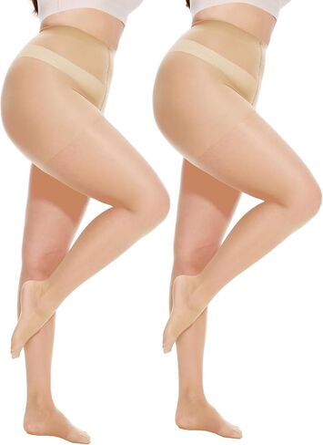 2 Pairs Plus Size Sheer Tights for Women - 20D Black Tights Control Top Pantyhose with Reinforced Toes, Supple Feel in Saudi Arabia