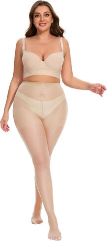 2 Pairs Plus Size Sheer Tights for Women - 20D Black Tights Control Top Pantyhose with Reinforced Toes, Supple Feel in Saudi Arabia