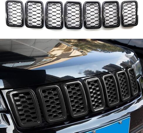 Car Front Prity Presper Grille لجيب Grand Cherokee 2017 2018 2018 2020 2021 Dech Mesh Mesh Grill Decor (Chrome) in Saudi Arabia