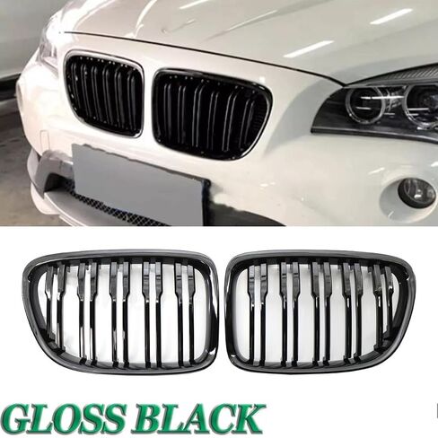For E84 X1 18i 20i 25i 28i 2009-2015 1Pair Glossy Black Racing Grills Cover Double Line Car Front Bumper Kidney Grille in Saudi Arabia