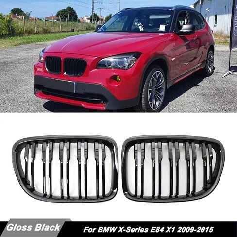 For E84 X1 18i 20i 25i 28i 2009-2015 1Pair Glossy Black Racing Grills Cover Double Line Car Front Bumper Kidney Grille in Saudi Arabia