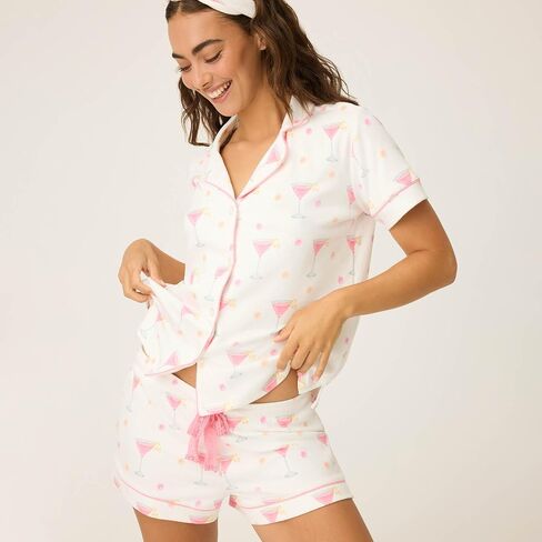 PJ Salvage Women's Tini Time 2 قطعة قصيرة الأكمام بيجاما مجموعة مع عقال in Saudi Arabia