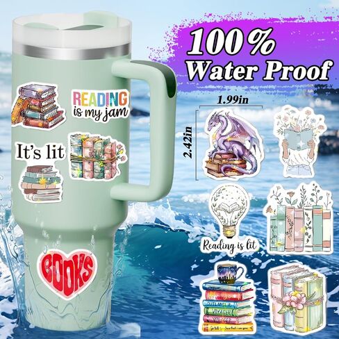 50 Pcs Book Stickers for Kindle/Books/Water Bottles/Laptop-Book Lover Reading Stickers Accessories Gifts Bookish for Teens Adults Teachers Students Waterproof, Bookish Matte Finish in Saudi Arabia