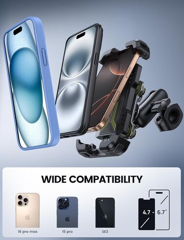 Lamicall Motorcycle Phone Mount Holder - [Dual Vibration Dampener] [720° Adjustment Arm] Motorcycle Cell Phone Holder, Bike Handlebar Phone Mount, for iPhone 16/15/ 14/13 Pro Max, 4.7-6.7" Phones in Kuwait