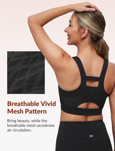Yvette Elegant Mesh Back Yoga Bra Racerback Light Support Padded Wireless Bra Full Coverage Cropped Tank Top in Saudi Arabia