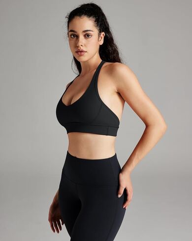 QUEENIEKE Halter Neck Sports Bra for Women, Yoga Crop Top with Removable Pads, Open Back V Neck Bra Light Support in Saudi Arabia