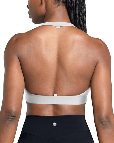 QUEENIEKE Halter Neck Sports Bra for Women, Yoga Crop Top with Removable Pads, Open Back V Neck Bra Light Support in Saudi Arabia