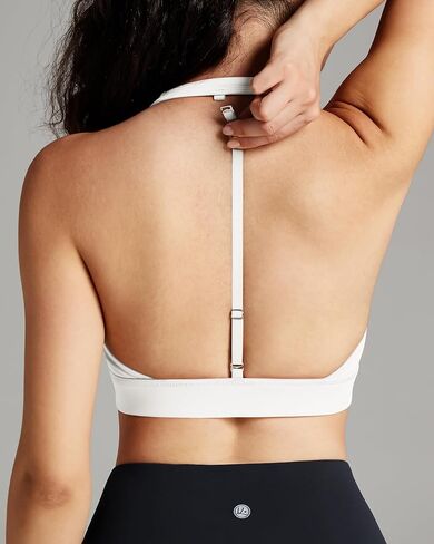 QUEENIEKE Halter Neck Sports Bra for Women, Yoga Crop Top with Removable Pads, Open Back V Neck Bra Light Support in Saudi Arabia