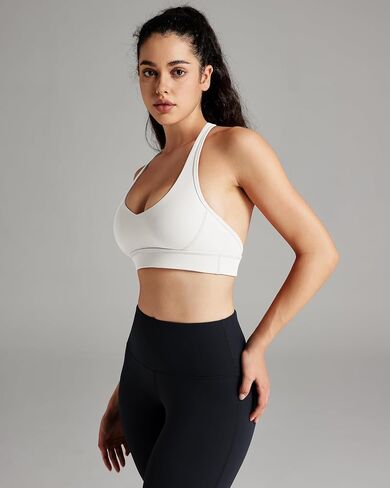 QUEENIEKE Halter Neck Sports Bra for Women, Yoga Crop Top with Removable Pads, Open Back V Neck Bra Light Support in Saudi Arabia