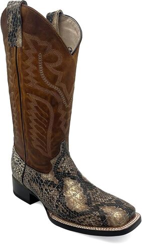 Mens Exotic Python Snake Print Square Toe Leather Cowboy Boots in Saudi Arabia
