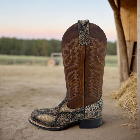 Mens Exotic Python Snake Print Square Toe Leather Cowboy Boots in Saudi Arabia