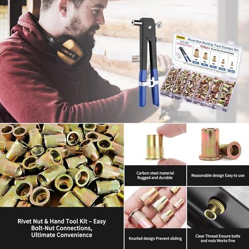 Rivet Nut Tool Adapter for Cordless Drill Electric Rivet Gun Kit with 5 Metric and 13 Mandrels and 290Pcs Assorted Rivet Nuts, Rugged Carrying Case in Kuwait