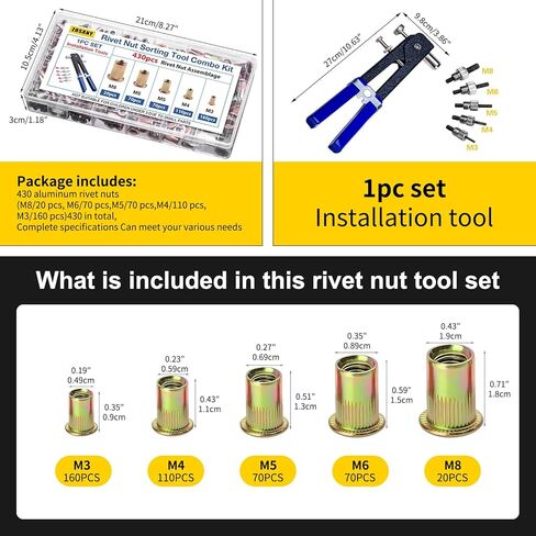 Rivet Nut Tool Adapter for Cordless Drill Electric Rivet Gun Kit with 5 Metric and 13 Mandrels and 290Pcs Assorted Rivet Nuts, Rugged Carrying Case in Kuwait