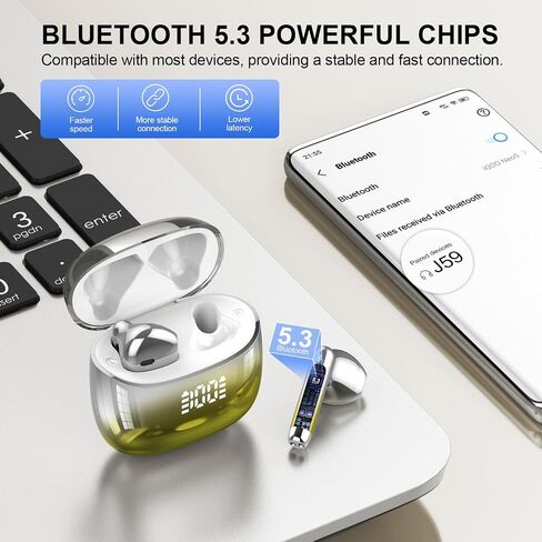 Wireless Earbuds 2024 Bluetooth 5.3 Headphones with 4 Mic HiFi Stereo Sound, Wireless Earphones with Dual LED Display Touch Control, IPX7 Waterproof 40H Playtime Ear Buds for iOS Android, Yellow in Saudi Arabia