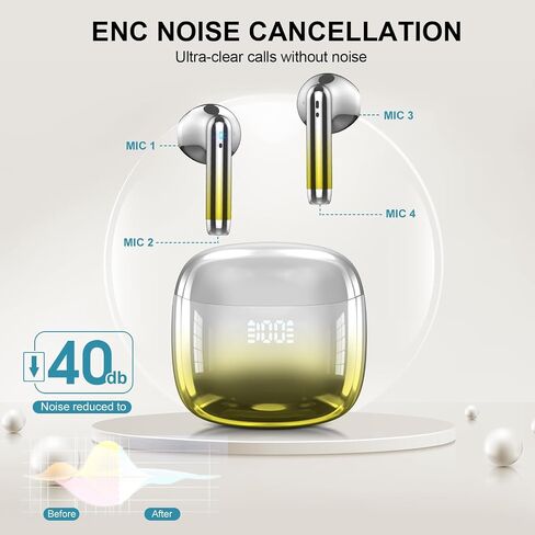 Wireless Earbuds 2024 Bluetooth 5.3 Headphones with 4 Mic HiFi Stereo Sound, Wireless Earphones with Dual LED Display Touch Control, IPX7 Waterproof 40H Playtime Ear Buds for iOS Android, Yellow in Saudi Arabia