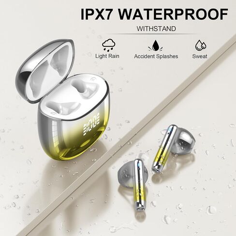 Wireless Earbuds 2024 Bluetooth 5.3 Headphones with 4 Mic HiFi Stereo Sound, Wireless Earphones with Dual LED Display Touch Control, IPX7 Waterproof 40H Playtime Ear Buds for iOS Android, Yellow in Saudi Arabia