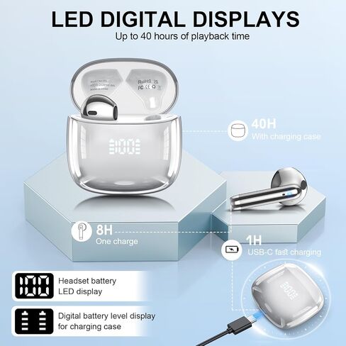 Wireless Earbuds 2024 Bluetooth 5.3 Headphones with 4 Mic HiFi Stereo Sound, Wireless Earphones with Dual LED Display Touch Control, IPX7 Waterproof 40H Playtime Ear Buds for iOS Android, Yellow in Saudi Arabia