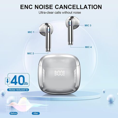 Wireless Earbuds 2024 Bluetooth 5.3 Headphones with 4 Mic HiFi Stereo Sound, Wireless Earphones with Dual LED Display Touch Control, IPX7 Waterproof 40H Playtime Ear Buds for iOS Android, Yellow in Saudi Arabia