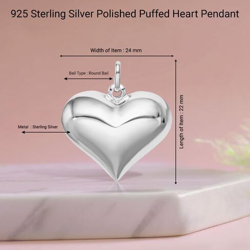 Diamond2Deal Sterling Silver Polished Puffed Heart Pendant in Saudi Arabia