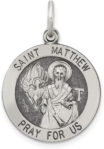 925 Sterling Silver Antiqued Saint Matthew Medal Pendant (L- 0.98 Inch, W- 0.79 Inch) in Saudi Arabia