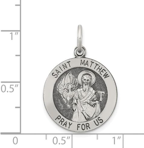 925 Sterling Silver Antiqued Saint Matthew Medal Pendant (L- 0.98 Inch, W- 0.79 Inch) in Saudi Arabia