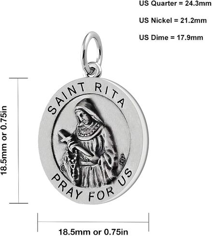 US Jewels Ladies 925 Sterling Silver Saint Rita Medal Pendant ، 18.5mm in Saudi Arabia