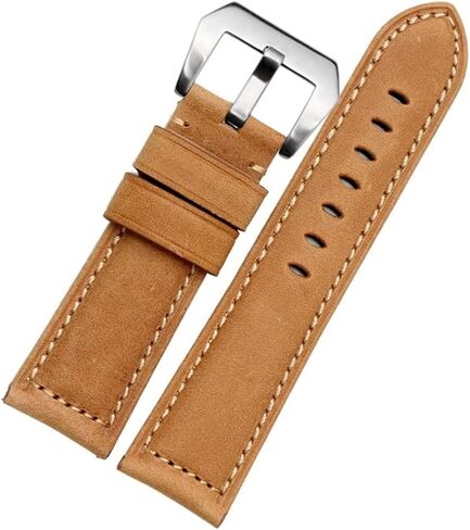 20mm 22mm 24mm 26mm Genuine Leather Retro Man Watch Band for Panerai PAM111 441 Cowhide Watchband Wrist Strap (Color : Light Brown Silver, Size : 22mm) in Saudi Arabia