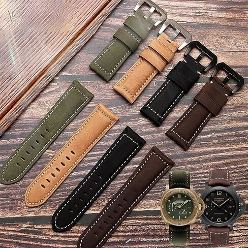 20mm 22mm 24mm 26mm Genuine Leather Retro Man Watch Band for Panerai PAM111 441 Cowhide Watchband Wrist Strap (Color : Light Brown Silver, Size : 22mm) in Saudi Arabia