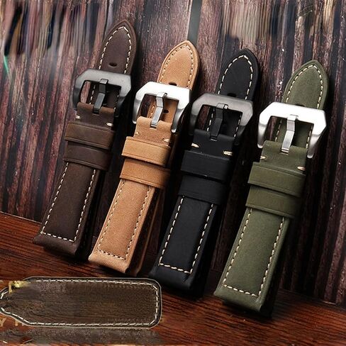 20mm 22mm 24mm 26mm Genuine Leather Retro Man Watch Band for Panerai PAM111 441 Cowhide Watchband Wrist Strap (Color : Light Brown Silver, Size : 22mm) in Saudi Arabia
