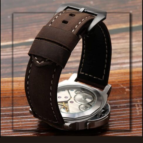 20mm 22mm 24mm 26mm Genuine Leather Retro Man Watch Band for Panerai PAM111 441 Cowhide Watchband Wrist Strap (Color : Light Brown Silver, Size : 22mm) in Saudi Arabia
