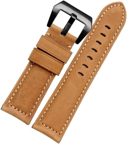 20mm 22mm 24mm 26mm Genuine Leather Retro Man Watch Band for Panerai PAM111 441 Cowhide Watchband Wrist Strap (Color : Light Brown Silver, Size : 22mm) in Saudi Arabia