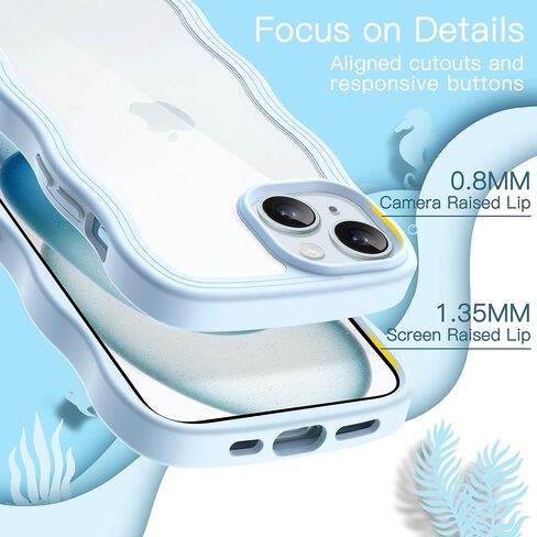 JETech Cute Case for iPhone 15 6.1-Inch, Wave Frame Curly Shape Shockproof Phone Cover for Women and Girls, Clear Hard PC Back (Black) in Kuwait